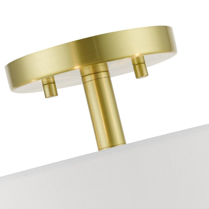 Livex Venlo 4 Light Semi-Flush Mount, Brass/White/Off-White Fabric