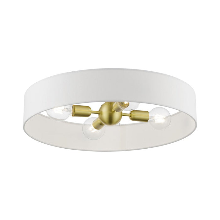 Livex Venlo 4 Light Semi-Flush Mount, Brass/White/Off-White Fabric