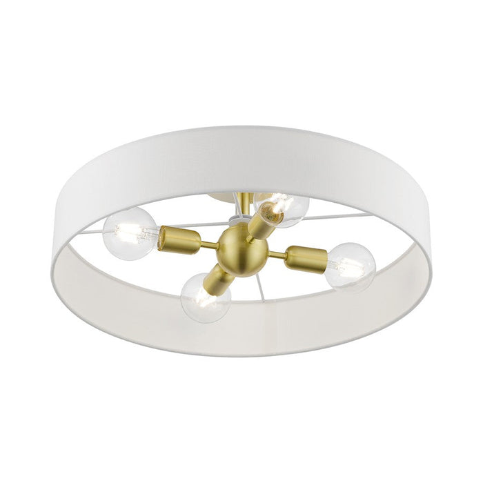 Livex Venlo 4 Light Semi-Flush Mount, Brass/White/Off-White Fabric