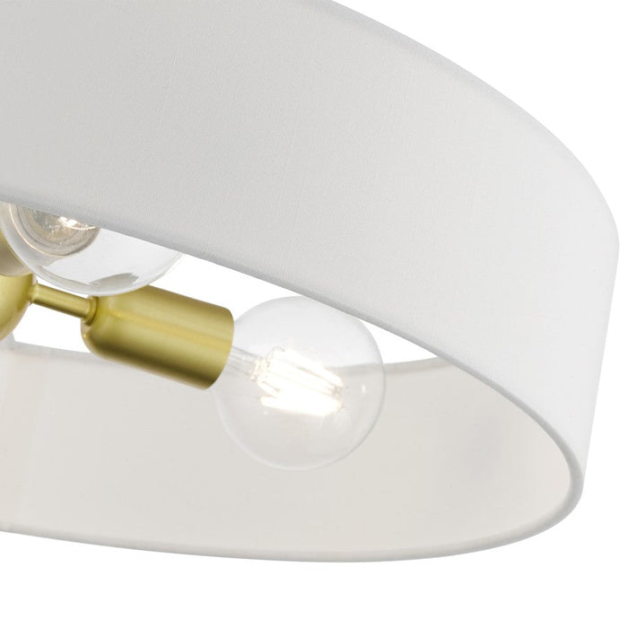 Livex Venlo 4 Light Semi-Flush Mount, Brass/White/Off-White Fabric