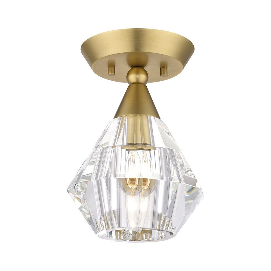 Livex Brussels 1 Light Crystal Semi-Flush Mount, Brass/Crystal - 47070-08