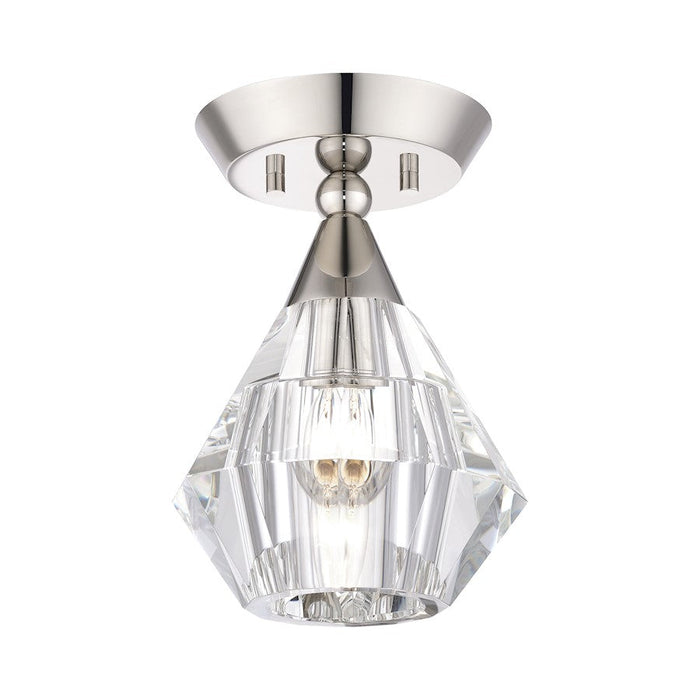 Livex Brussels 1 Light Crystal Semi-Flush Mount, Nickel/Crystal - 47070-35