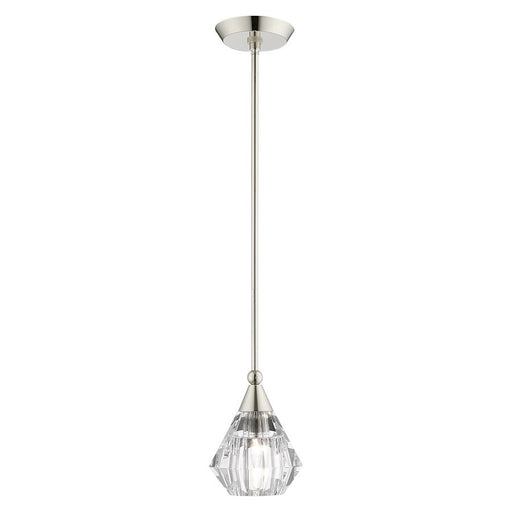 Livex Brussels 1 Light Pendant, Polished Nickel/Clear Crystals - 47071-35