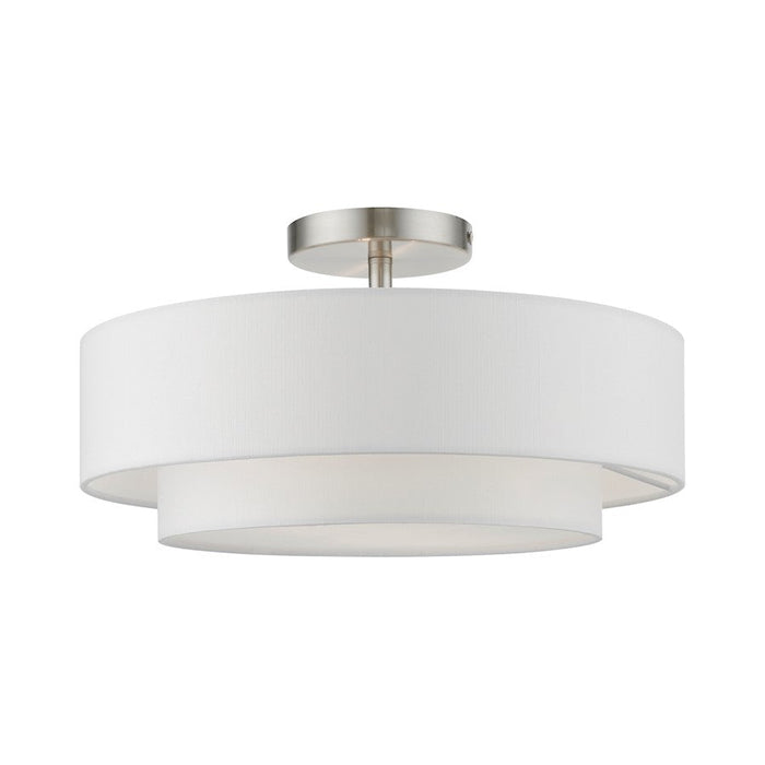 Livex Meridian 2 Light Semi-Flush, Nickel/Off-White/White Fabric