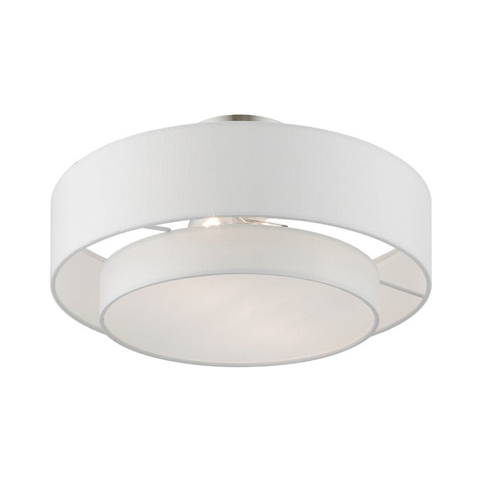 Livex Meridian 2 Light Semi-Flush, Nickel/Off-White/White Fabric