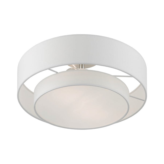 Livex Meridian 2 Light Semi-Flush, Nickel/Off-White/White Fabric