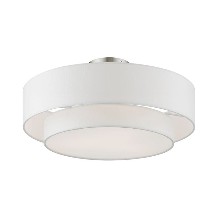 Livex Meridian Semi-Flush, Nickel/Off-White/White Fabric