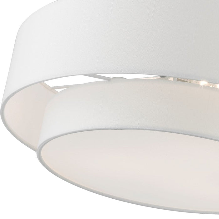 Livex Meridian Semi-Flush, Nickel/Off-White/White Fabric