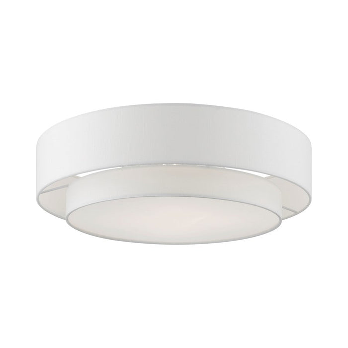 Livex Meridian Semi-Flush, Nickel/Off-White/White Fabric