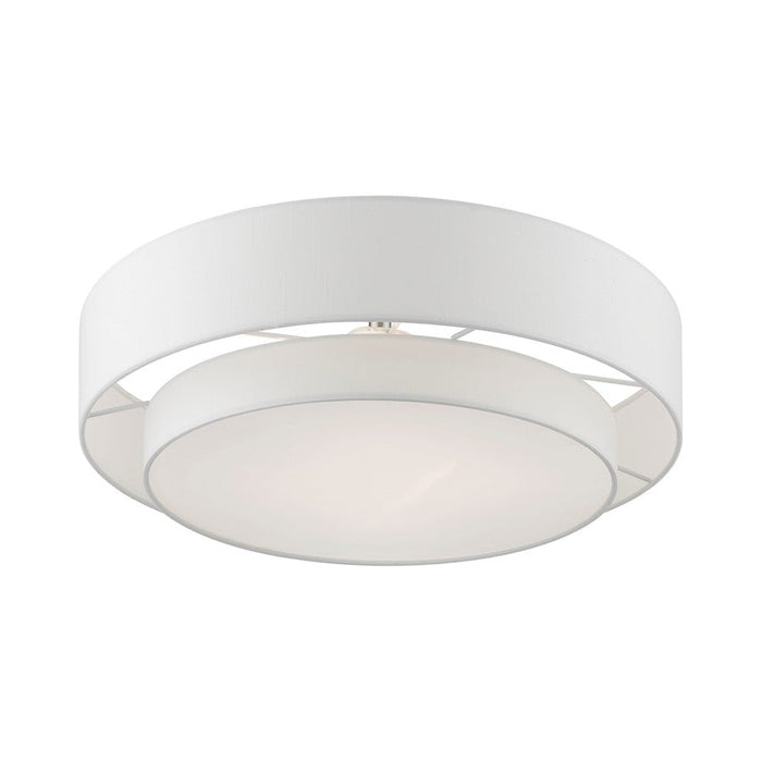 Livex Meridian Semi-Flush, Nickel/Off-White/White Fabric