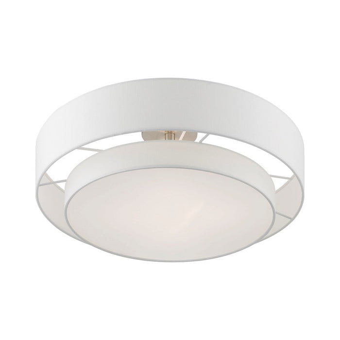 Livex Meridian Semi-Flush, Nickel/Off-White/White Fabric