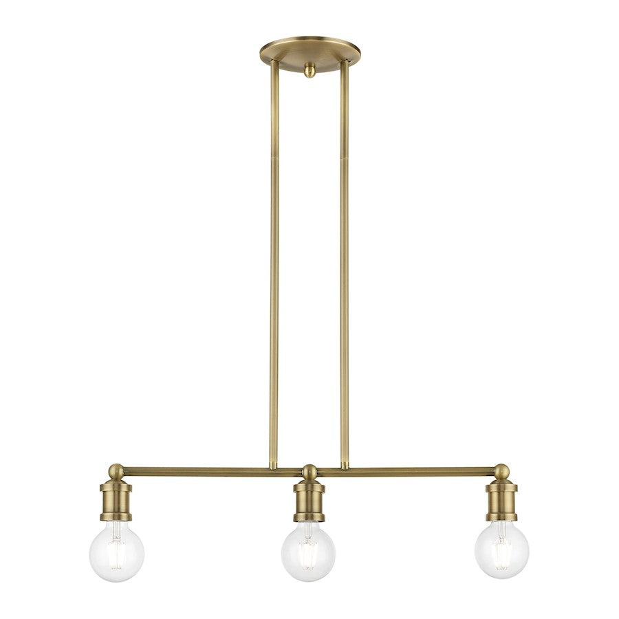 Livex Lansdale 3 Light Linear Chandelier, Antique Brass - 47163-01