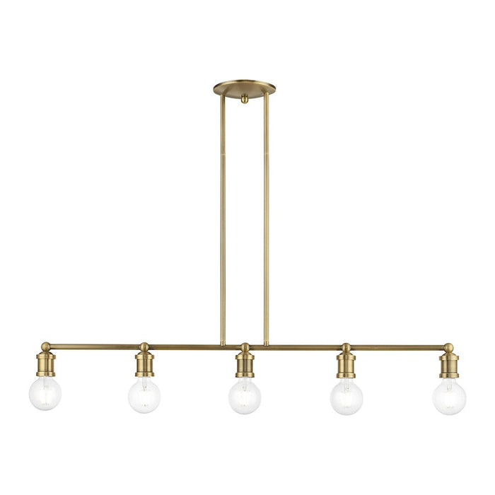 Livex Lansdale 5 Light Large Linear Chandelier, Antique Brass - 47165-01