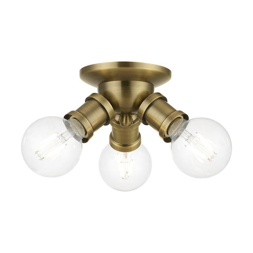 Livex Lansdale 3 Light Flush Mount, Antique Brass - 47169-01