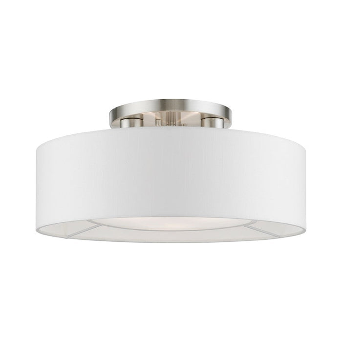 Livex Gilmore Semi-Flush, Nickel/White/Off-White/White Fabric