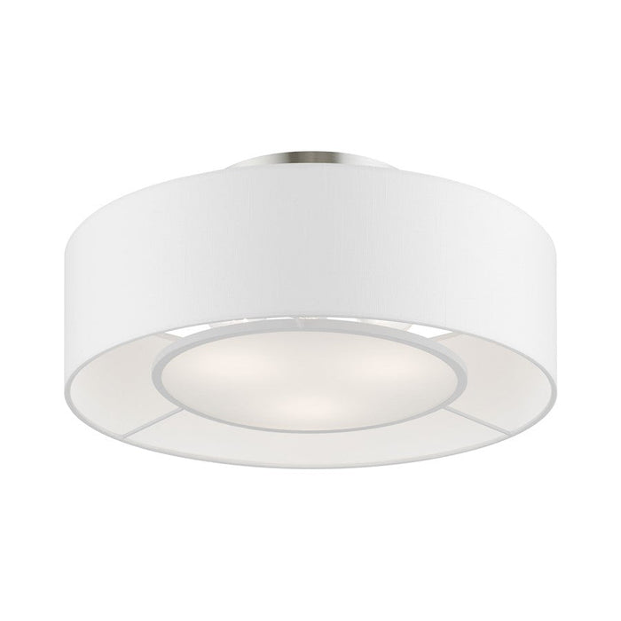 Livex Gilmore Semi-Flush, Nickel/White/Off-White/White Fabric