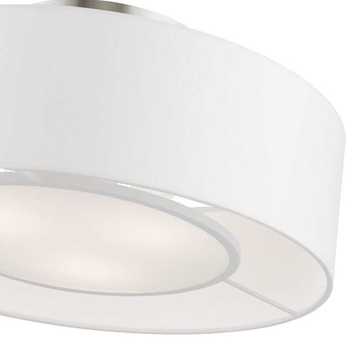 Livex Gilmore Semi-Flush, Nickel/White/Off-White/White Fabric