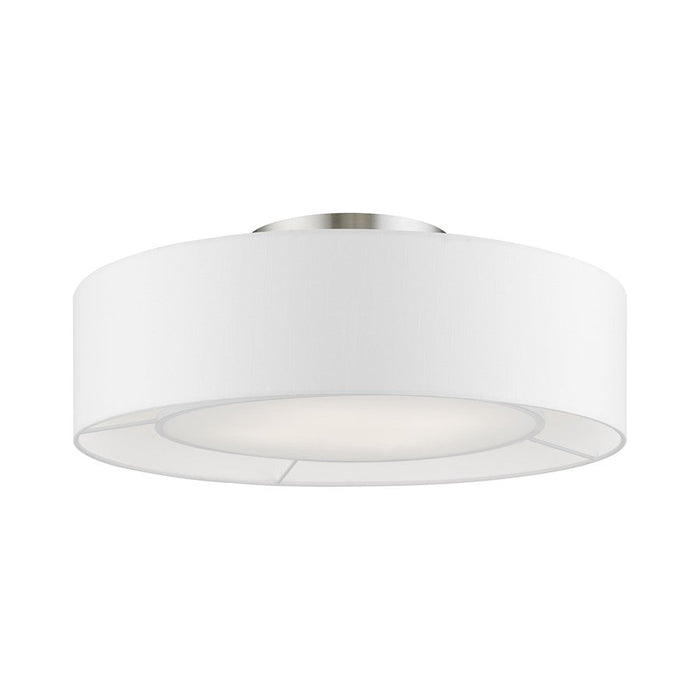 Livex Gilmore 4 Light Semi-Flush, Nickel/White/Off-white/White Fabric - 47174-91