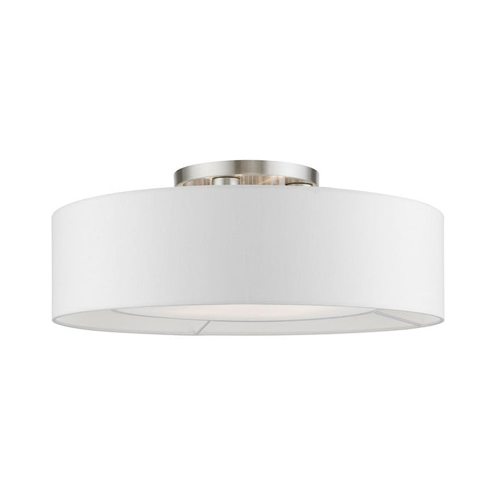 Livex Gilmore Semi-Flush, Nickel/White/Off-White/White Fabric