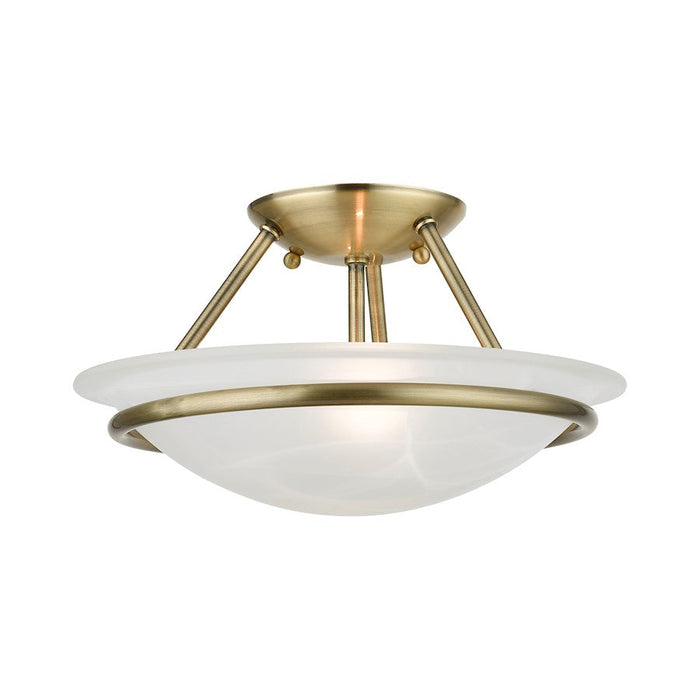 Livex Newburgh 2 Light Semi-Flush, Antique Brass/White Alabaster - 4823-01