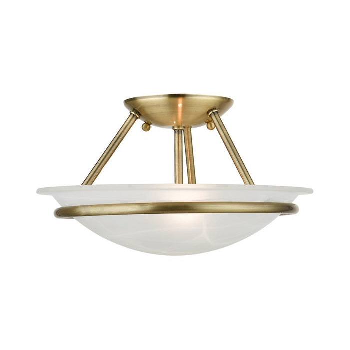 Livex Newburgh 2 Light Semi-Flush, Antique Brass/White Alabaster