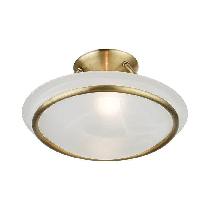 Livex Newburgh 2 Light Semi-Flush, Antique Brass/White Alabaster