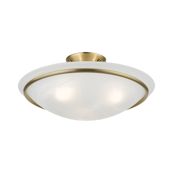 Livex Newburgh 3 Light Semi-Flush, Antique Brass/White Alabaster