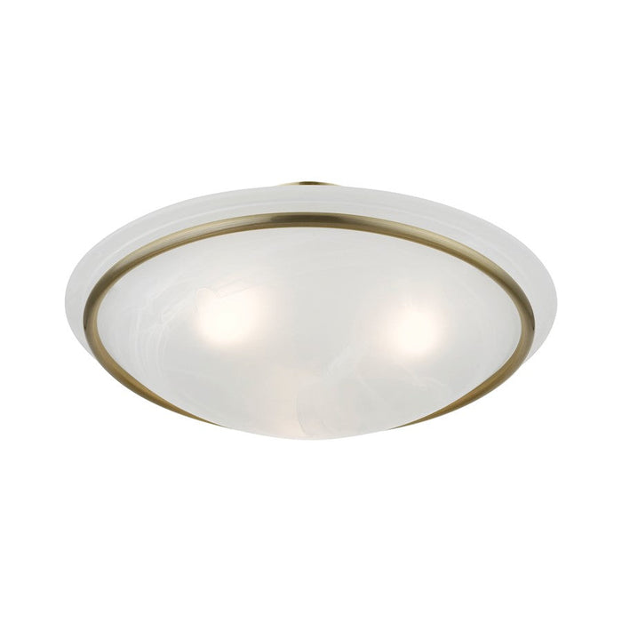 Livex Newburgh 3 Light Semi-Flush, Antique Brass/White Alabaster