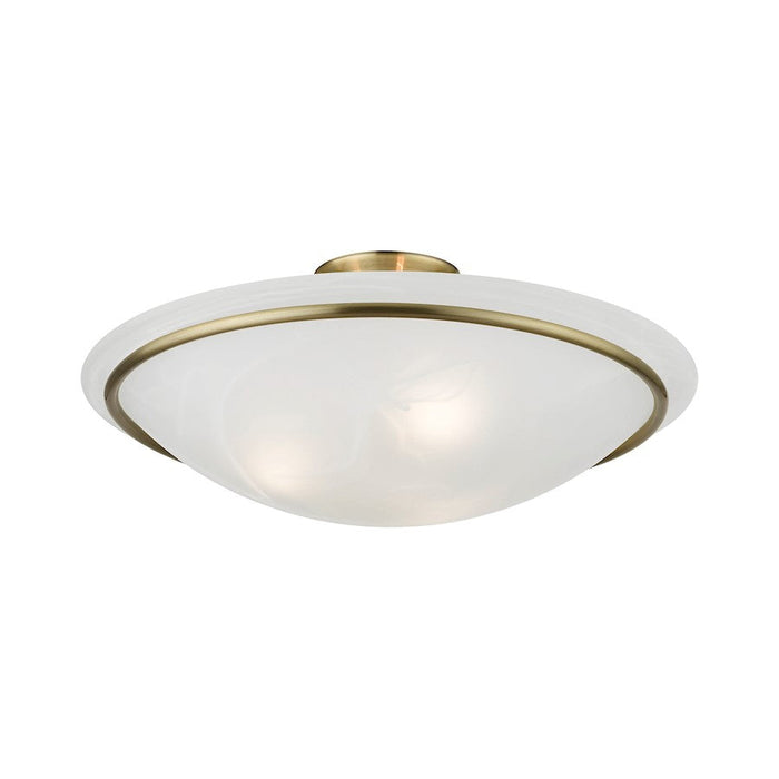 Livex Newburgh 3 Light Semi-Flush, Antique Brass/White Alabaster