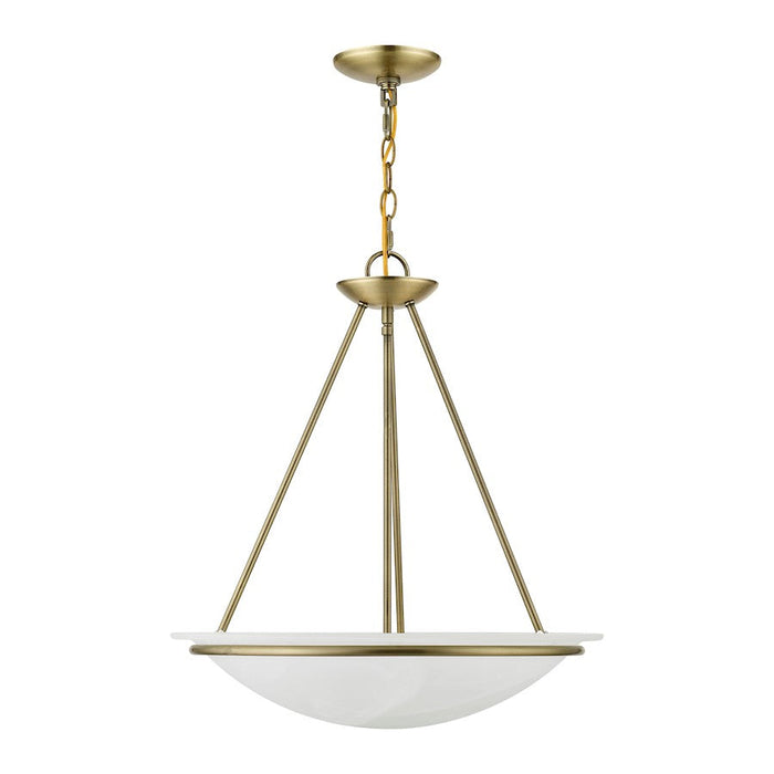 Livex Newburgh 3 Light Pendant Chandelier, Brass/White Alabaster