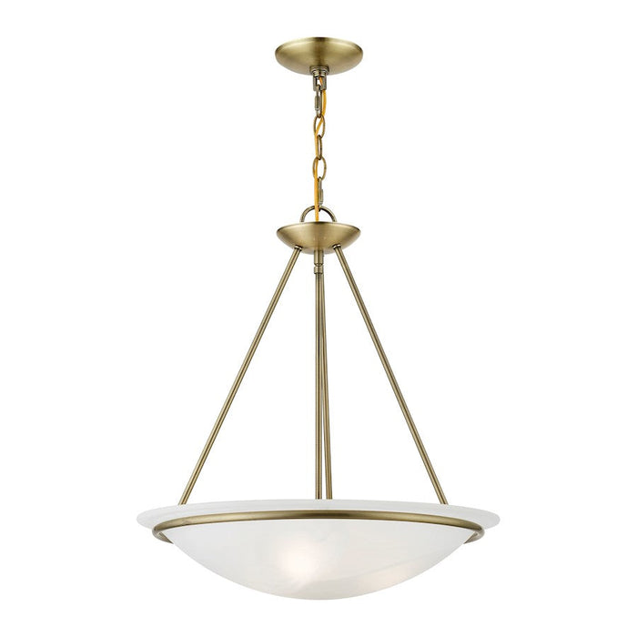 Livex Newburgh 3 Light Pendant Chandelier, Brass/White Alabaster