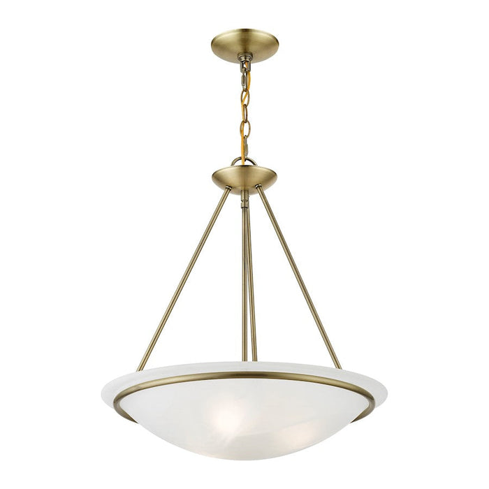 Livex Newburgh 3 Light Pendant Chandelier, Brass/White Alabaster