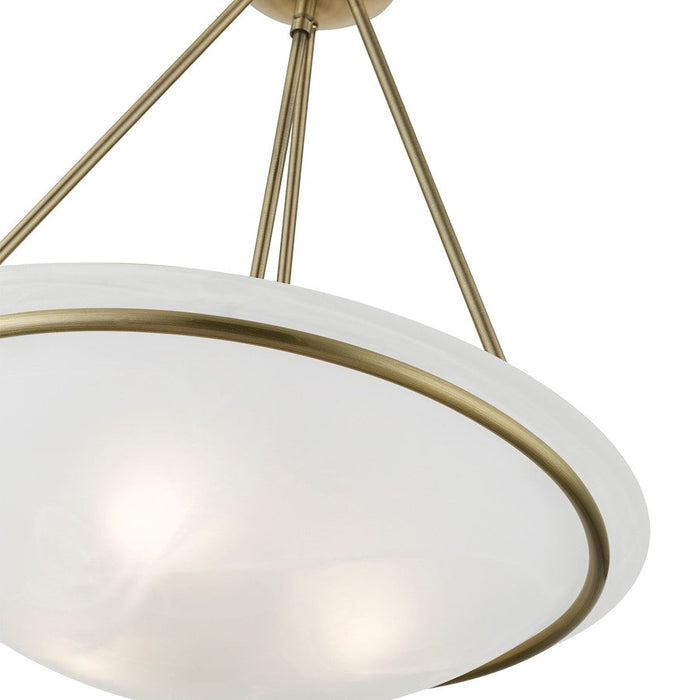 Livex Newburgh 3 Light Pendant Chandelier, Brass/White Alabaster