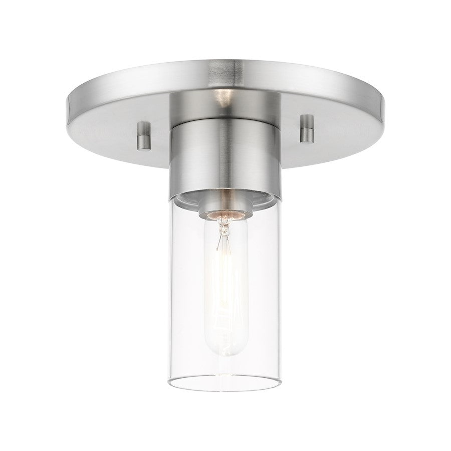 Livex Carson 1 Light Flush Mount, Brushed Nickel/Clear - 48761-91