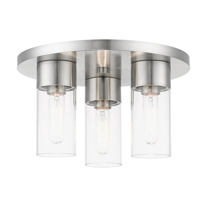 Livex Carson 3 Light Flush Mount, Brushed Nickel/Clear - 48762-91