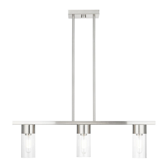 Livex Carson 3 Light Linear Chandelier, Brushed Nickel/Clear - 48763-91