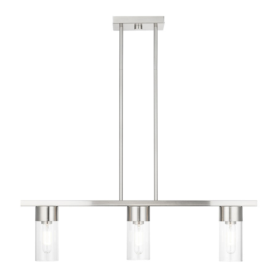 Livex Carson 3 Light Linear Chandelier, Brushed Nickel/Clear - 48763-91