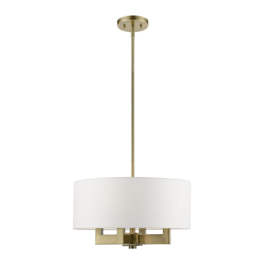 Livex Cresthaven 4 Light 18" Pendant/Chandelier, Brass/Off-white - 48784-01