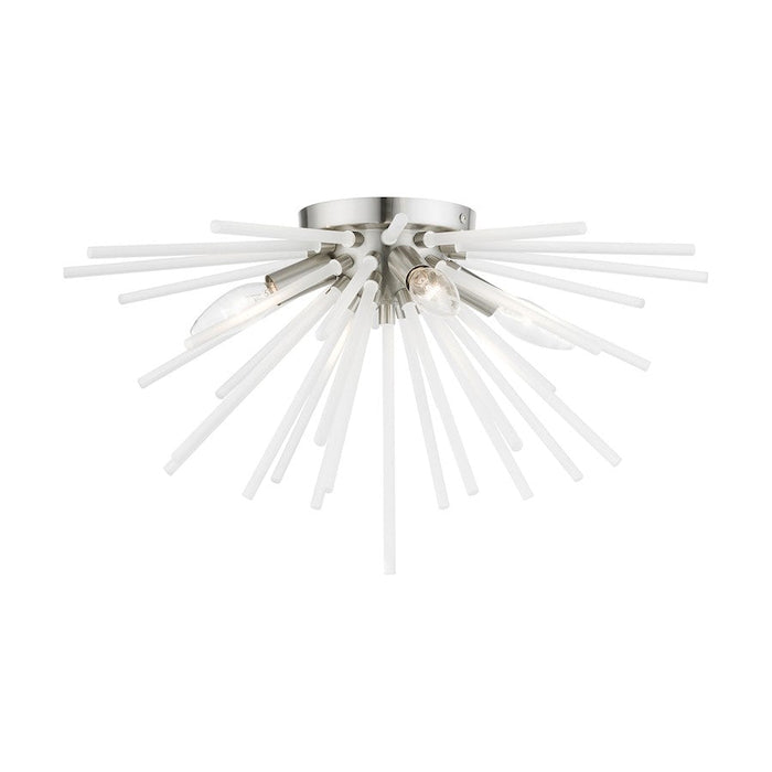 Livex Uptown 4 Light Flush Mount, Brushed Nickel/Acid Etched Rods - 48820-91