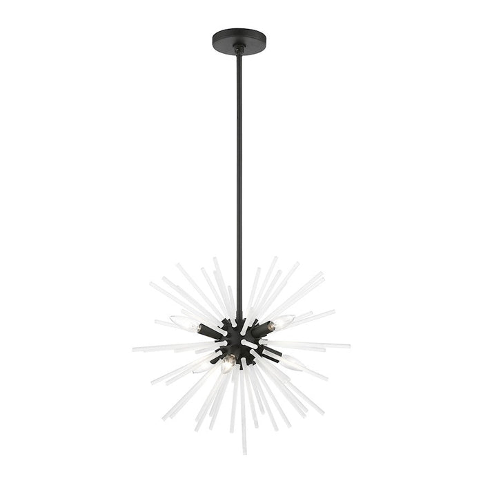 Livex Uptown 6 Light Pendant Chandelier, Black/Acid Etched Rods - 48824-04