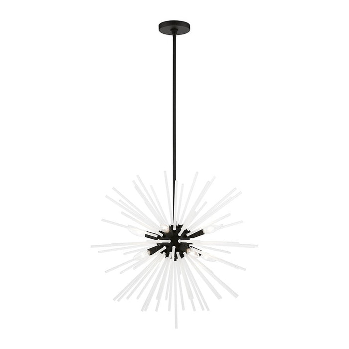 Livex Uptown 8 Light Pendant Chandelier, Black/Acid Etched Rods - 48826-04