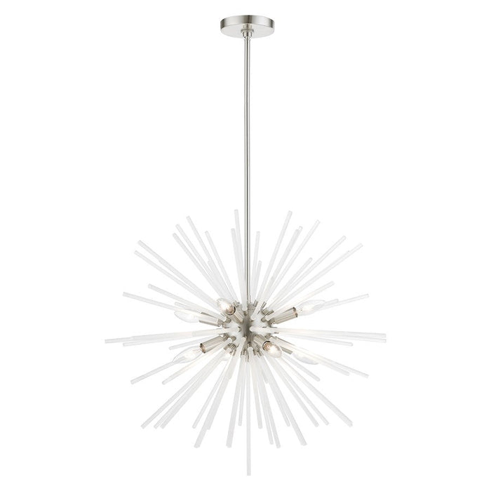 Livex Uptown 8 Light Pendant Chandelier, Nickel/Acid Etched Rods - 48826-91