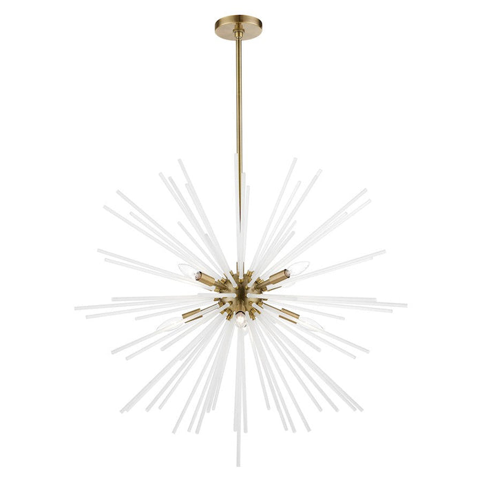 Livex Uptown 8 Light Large Foyer Chandelier, Brass/Acid Etched Rods - 48828-01