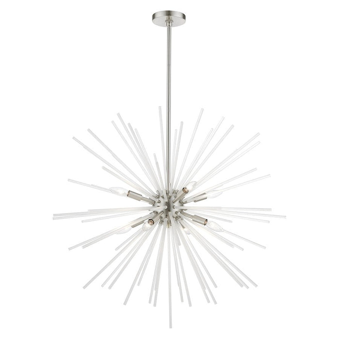 Livex Uptown 8 Light Large Foyer Chandelier, Nickel/Acid Etched Rods - 48828-91