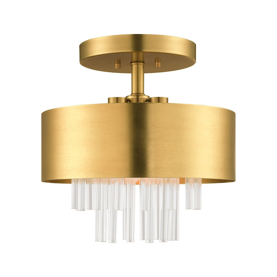 Livex Orenburg 3 Light Semi Flush, Brass/Brass Drum/Crystal Rods - 48872-08