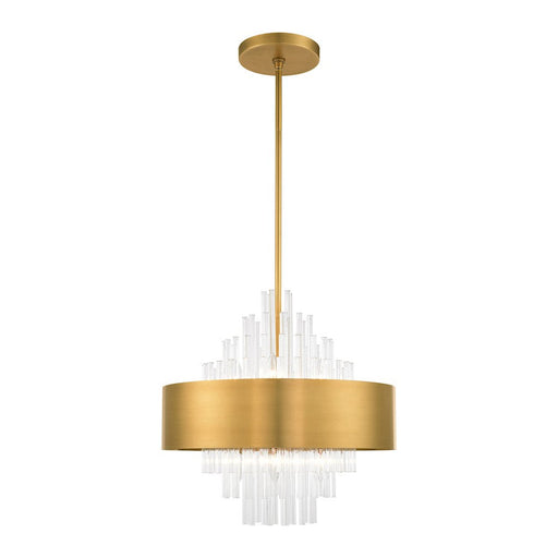 Livex Orenburg 8 Light Pendant, Brass/Brass Drum Shade/Crystal Rods - 48874-08