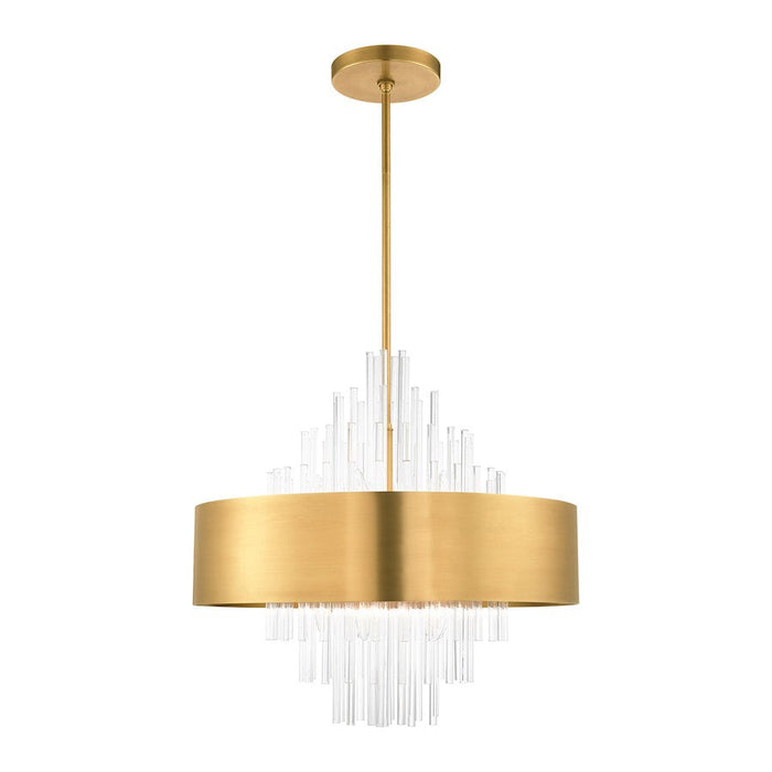 Livex Orenburg 10 Light Pendant, Brass/Brass Drum Shade/Crystal Rods - 48876-08