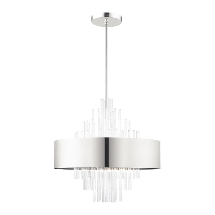 Livex Orenburg 10 Light Pendant, Nickel/Nickel Drum/Crystal Rods - 48876-35