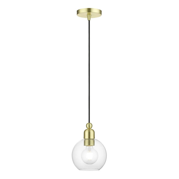 Livex Downtown 1 Light Sphere Mini Pendant, Satin Brass/Clear - 48971-12