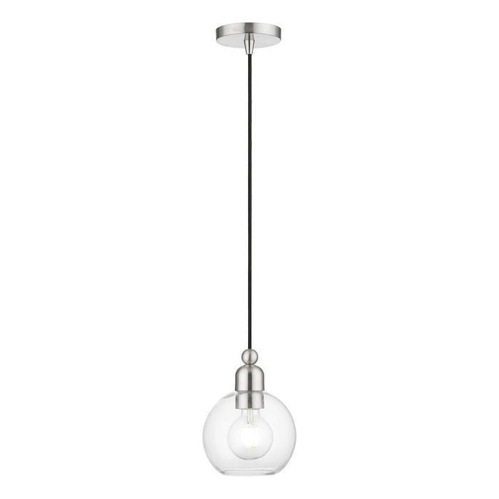 Livex Downtown 1 Light Sphere Mini Pendant, Brushed Nickel/Clear - 48971-91